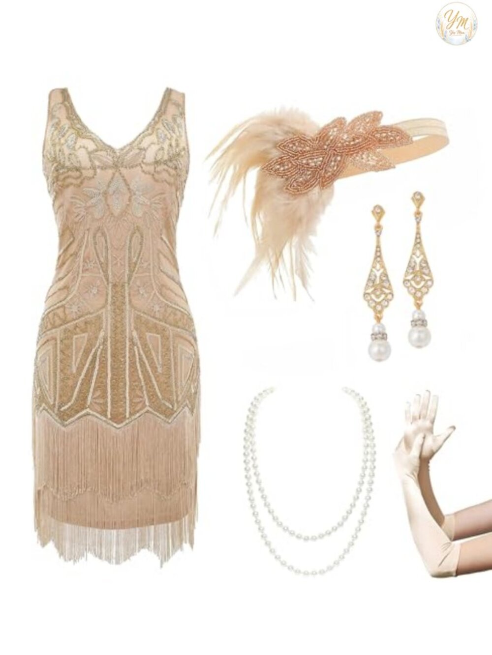 Women's Roaring 20s Flapper Dress Set with Accessories